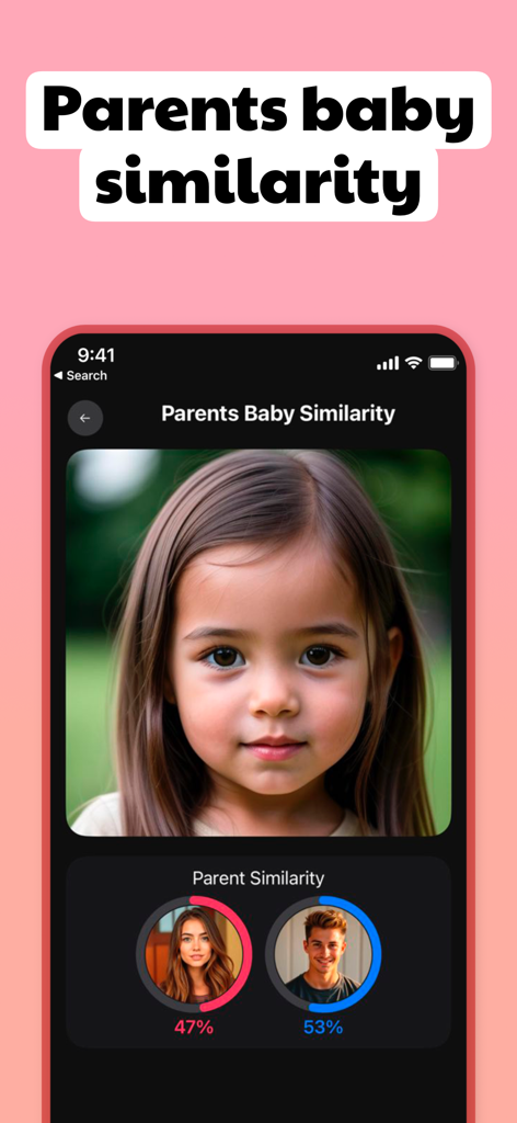 Future Baby Generator: AI Face - AI generated future baby face with percentage similarity scores for each parent