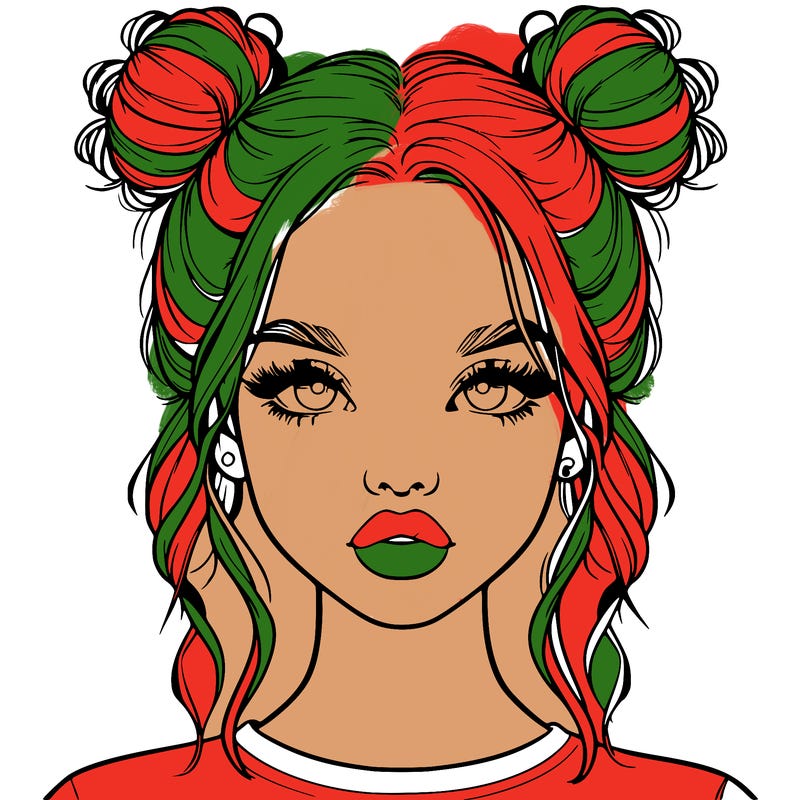 realistic girl with two buns in hair and lips