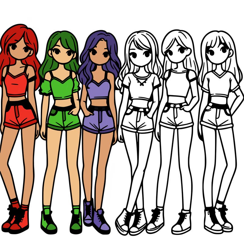 a group of girls wearing crop tops and shorts
