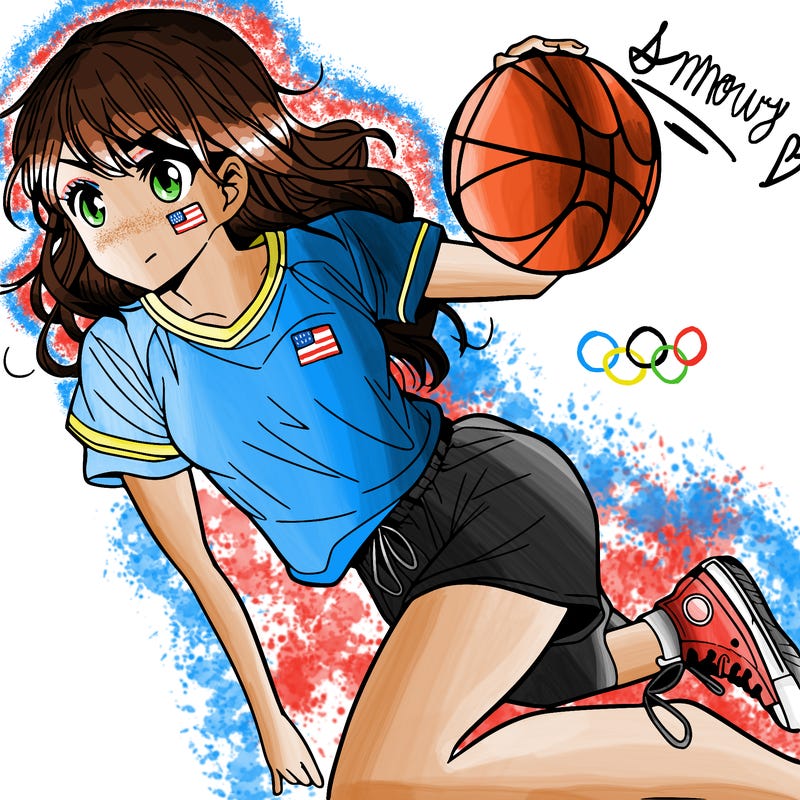 teen manga girl playing basketball