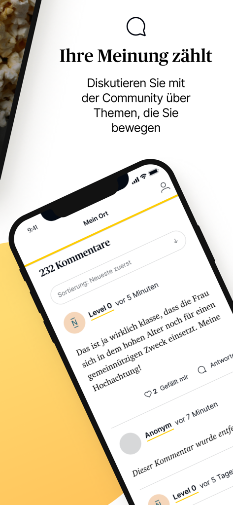 Rheinische Post mobile app interface displaying a community discussion and comment section in German.