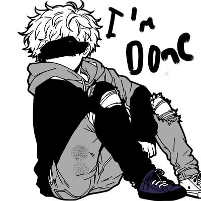 a male hoddie ripped jeans messy hair anime