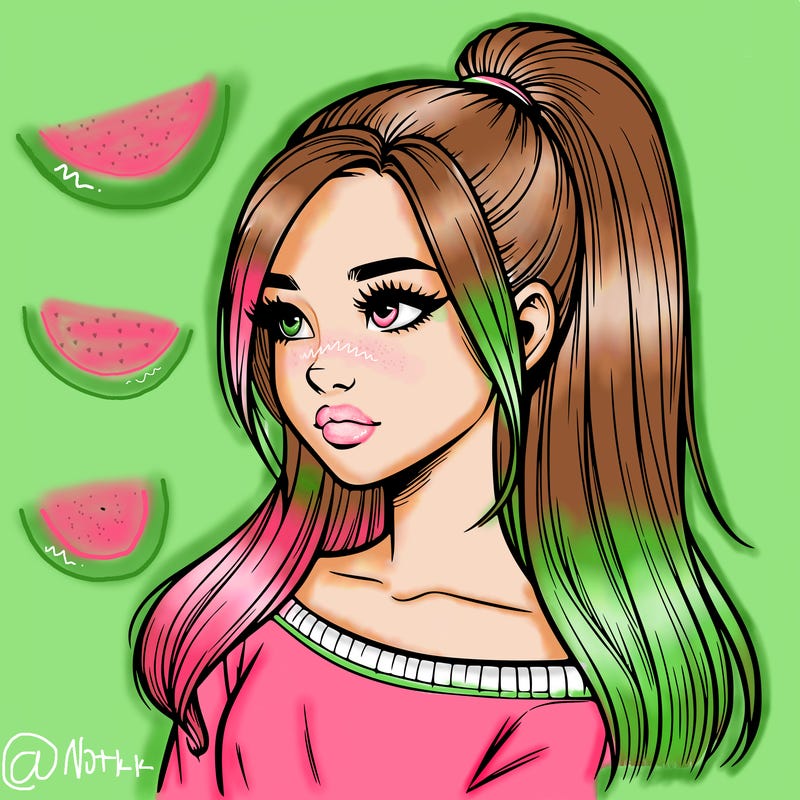 realistic girl with a high ponytail