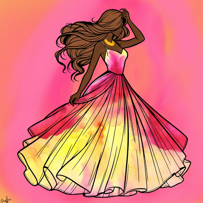 realistic woman with dress flowing in the wind