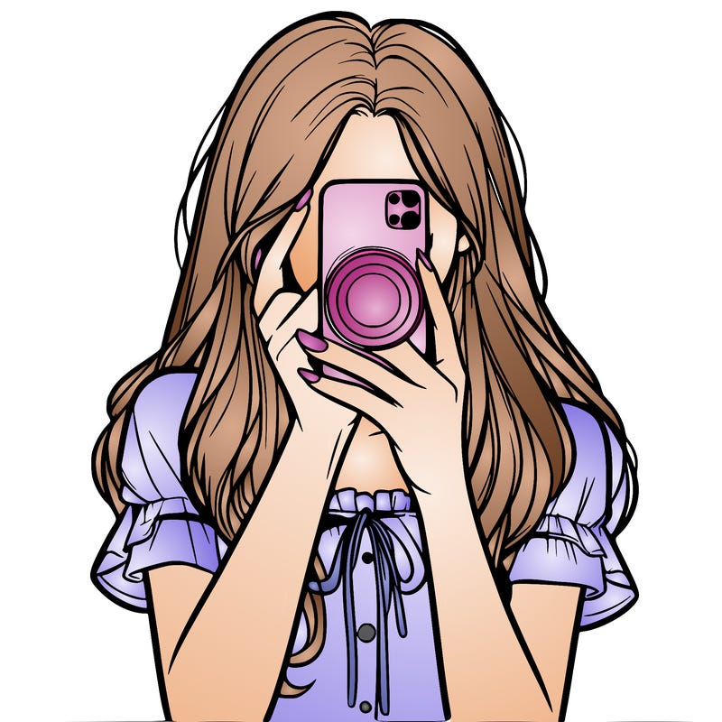 a realistic girl holding her phone taking pictures
