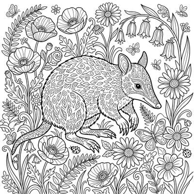Discover tranquility with this stunning adult coloring page featuring a beautifully patterned bandicoot nestled among a lush array of spring blossoms. This intricate design offers a perfect escape for mindful coloring and creative relaxation.