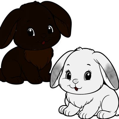 two light grey floppy eared rabbits