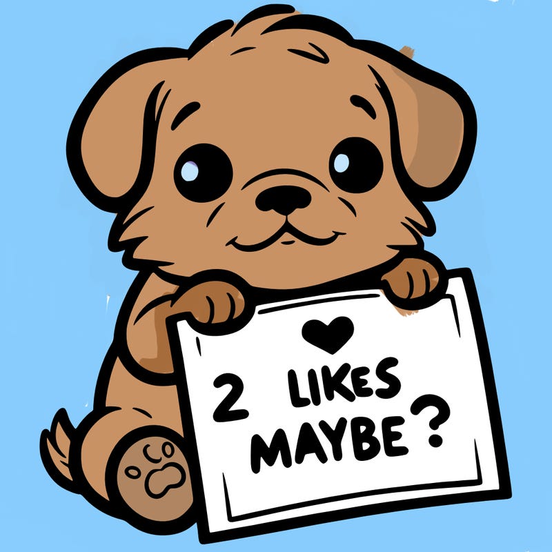a puppy holding a sign that says 2 likes maybe?