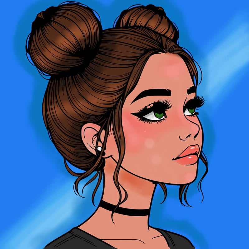 realistic girl with buns on the top of her head