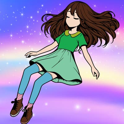 realistic girl floating