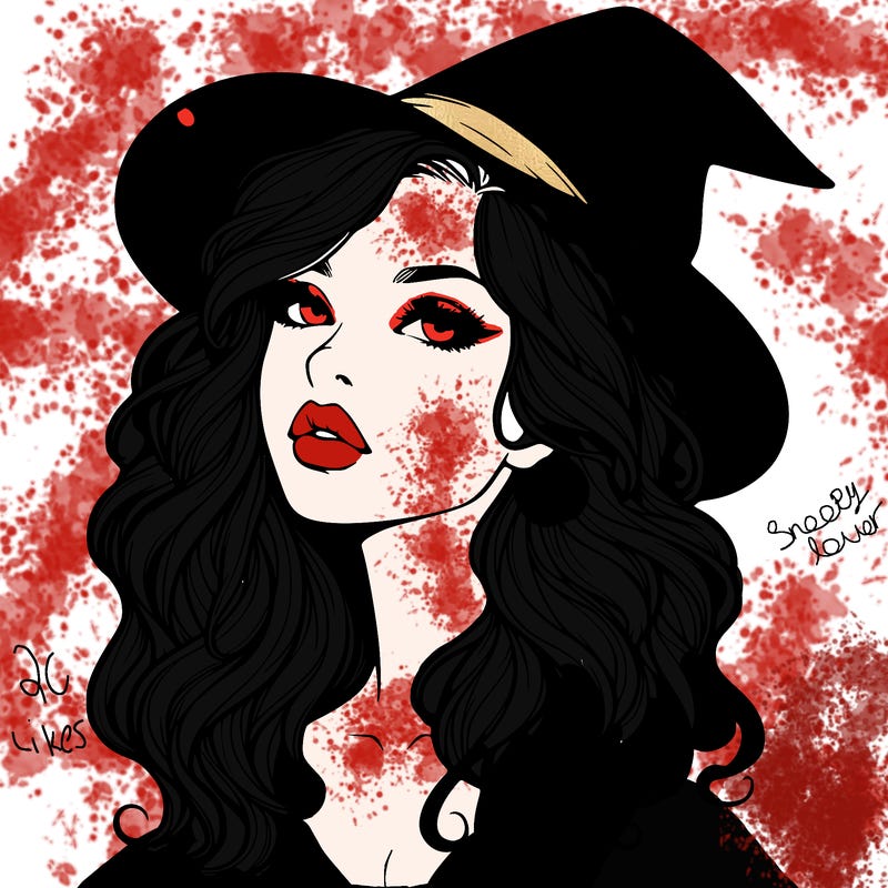 realistic witch girl with wavy hair and lips