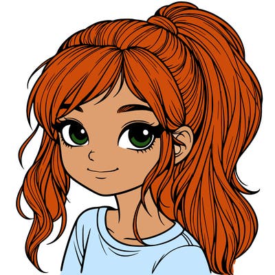 realistic girl with ponytail