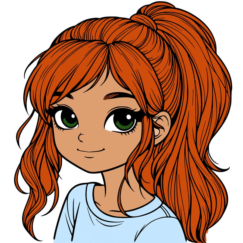 realistic girl with ponytail