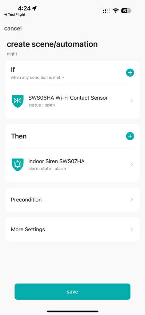 Interface for creating a smart home automation scene in the Grid Connect app