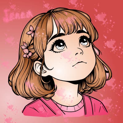 realistic girl looking up