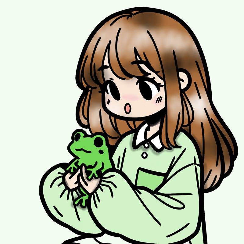 girl with long hair and a oversized shirt. and she is holding a frog