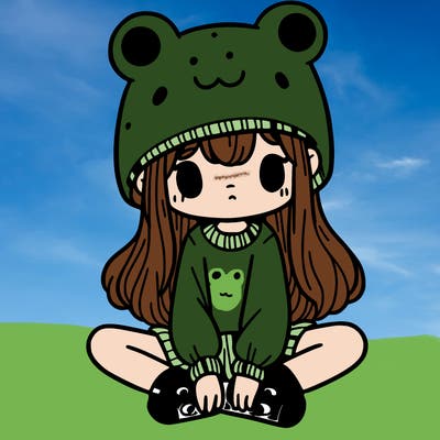 a girl wearing a frog hat and some frog socks
