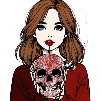 realistic girl holding a skull