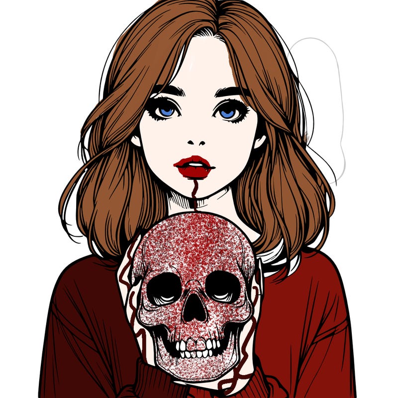 realistic girl holding a skull