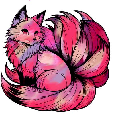 realistic detailed 9 tailed anime fox