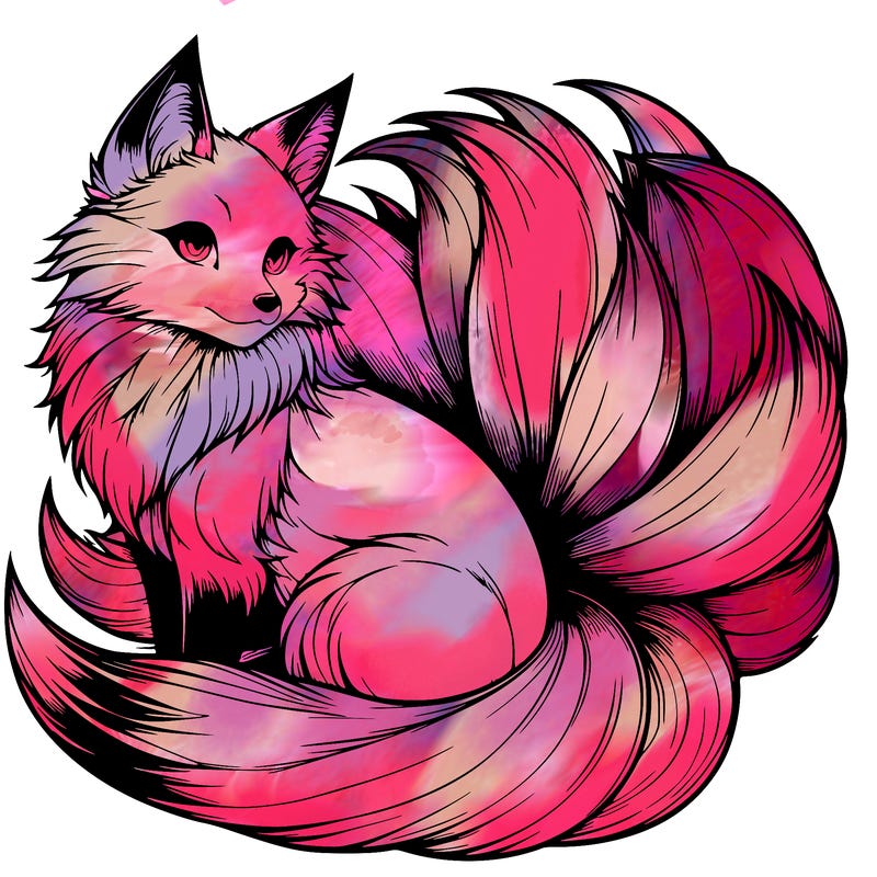 realistic detailed 9 tailed anime fox