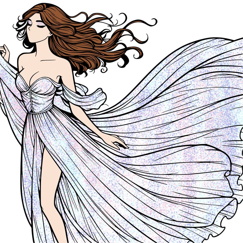realistic woman in dress flowing the the wind
