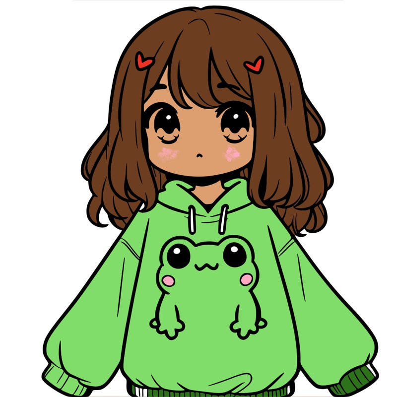 girl wearing frogging sweatshirt