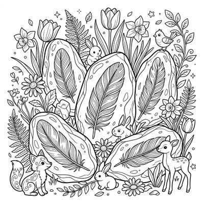 Journey through time and nature with this captivating Spring Amber Feathers coloring page. Uncover prehistoric wonders nestled amidst blooming flowers and playful spring animals, waiting for your creative touch.