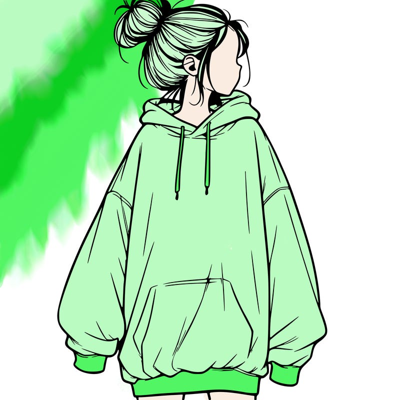 realistic girl with a oversized sweatshirt on and a bun