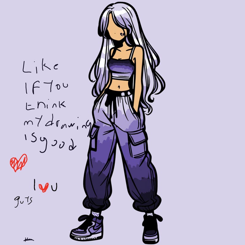 girl in baggy pants crop top and long hair