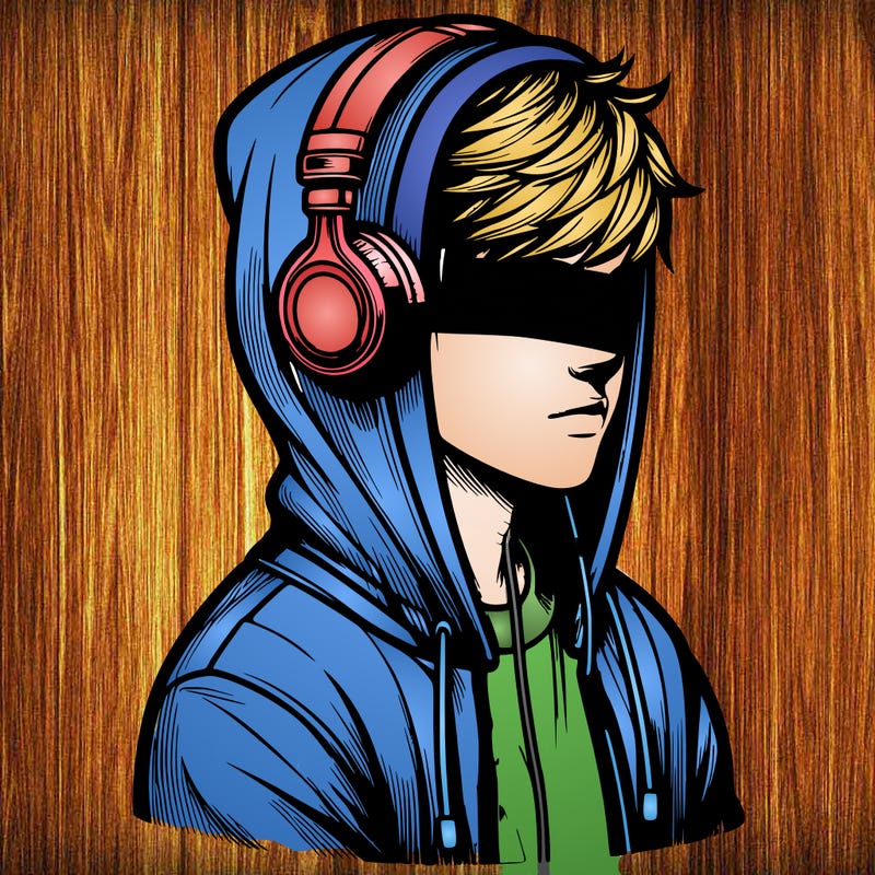 realistic teen boy wearing headphones and a hoodie