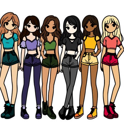 a group of girls wearing crop tops and shorts