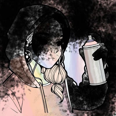 a realistic girl, spray painting