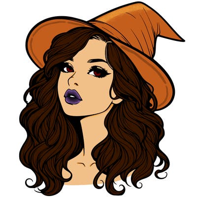 realistic witch girl with wavy hair and lips