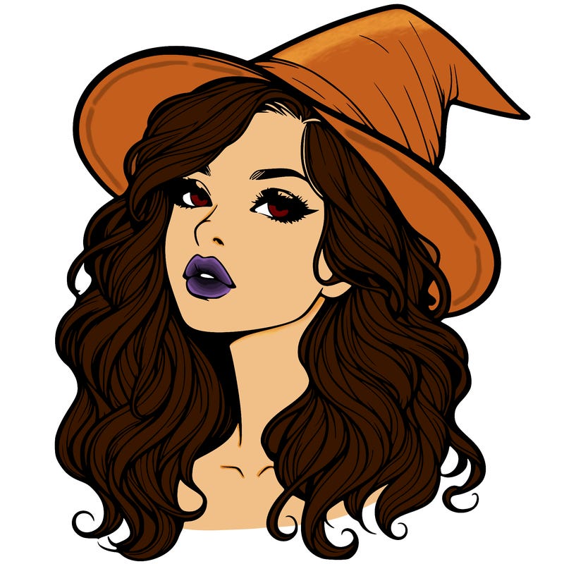 realistic witch girl with wavy hair and lips