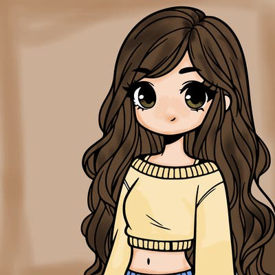 girl with long hair and a crop top with a sweater