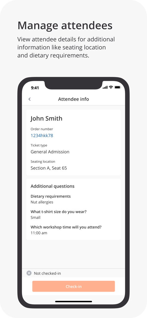 Humanitix for Hosts - Attendee information and check-in interface in the Humanitix for Hosts app