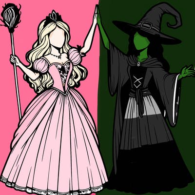 detailed realistic split of a princess and a witch