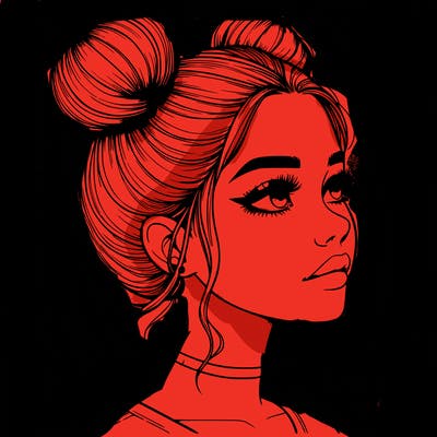realistic girl with buns on the top of her head
