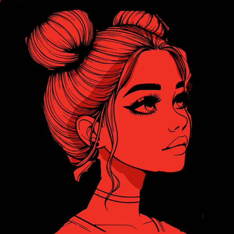 realistic girl with buns on the top of her head