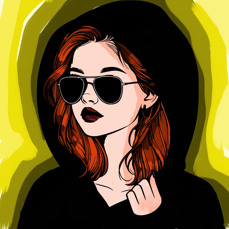 realistic teenage girl, wearing a hoodie and sunglasses