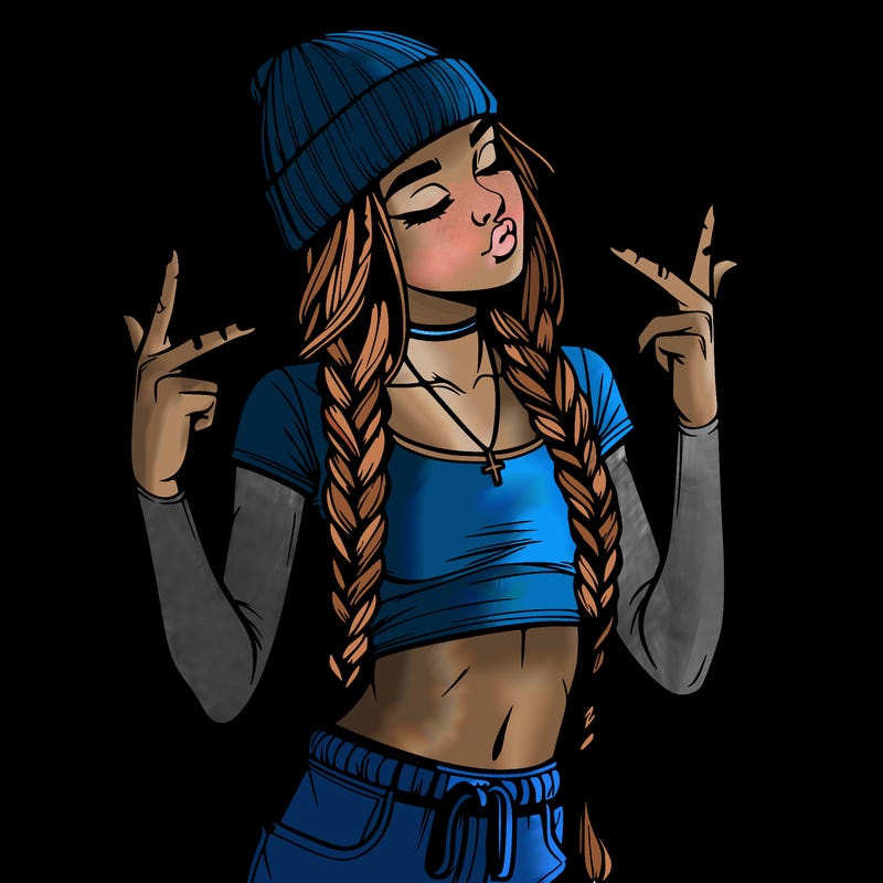 realistic teenage girl with braids and a beanie and crop top doing 🫶🏼