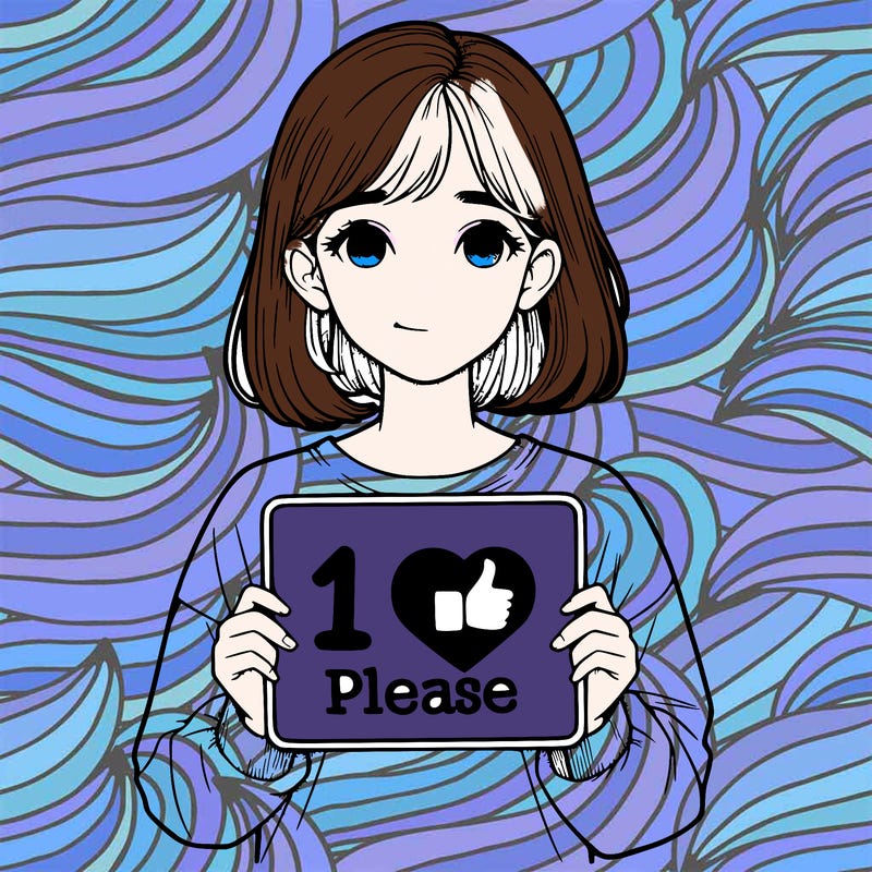realistic girl holding a sign that says 1 like please