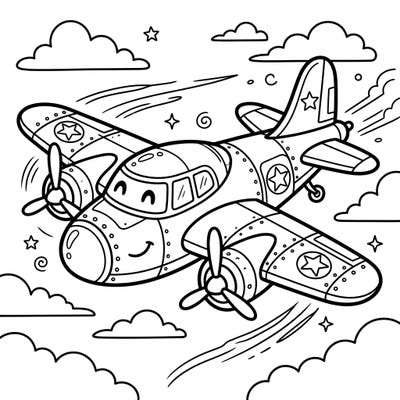 Get ready for an aerial adventure with this charming bomber plane coloring page, specially designed for young children. Its clear lines and engaging design make it perfect for little hands to explore the world of flight and imagination.