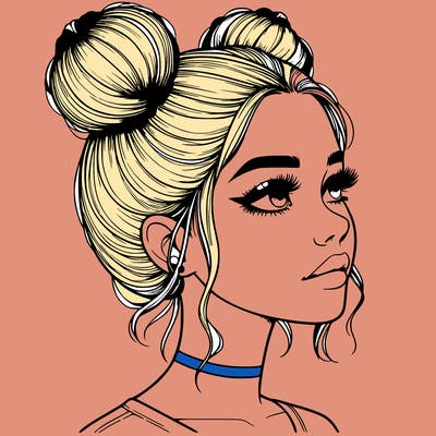 realistic girl with buns on the top of her head