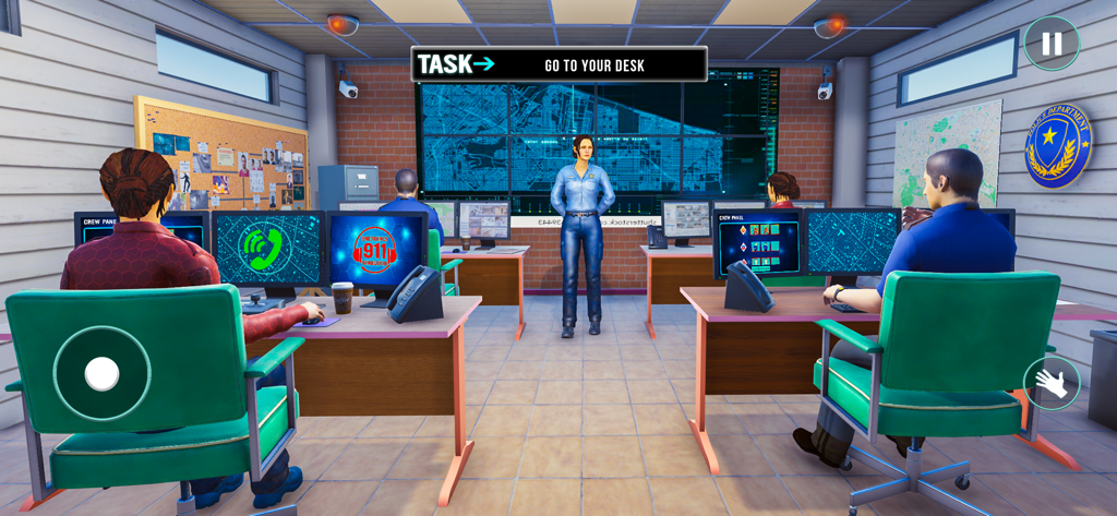 911 Emergency Dispatcher sim - Simulación de centro de despacho de emergencias 911 con operadores y escritorios