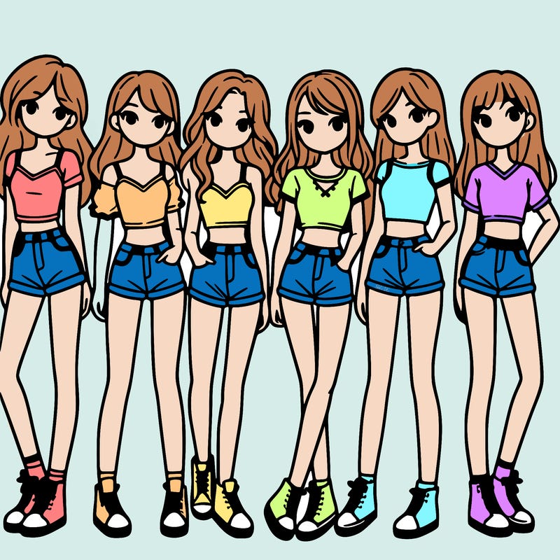 a group of girls wearing crop tops and shorts