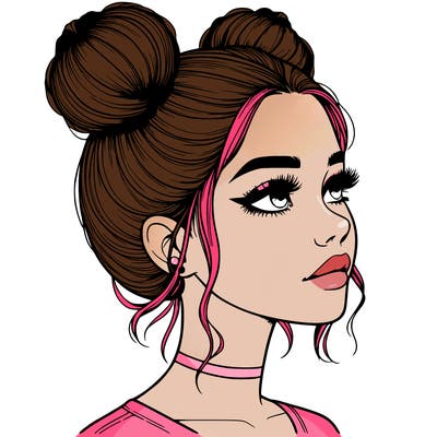 realistic girl with buns on the top of her head