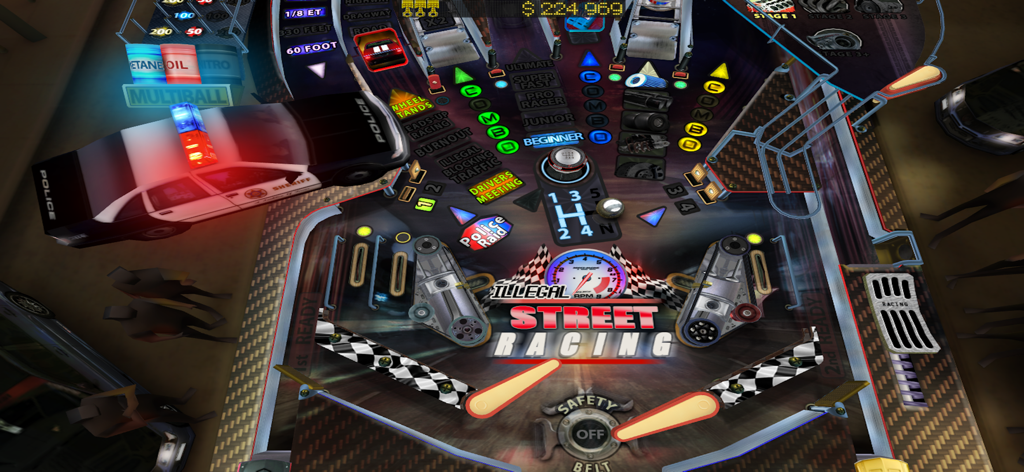 Pinball HD Collection - A high-quality 3D pinball table with an Illegal Street Racing theme featuring a police car and racing elements