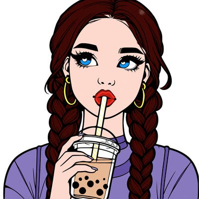 realistic girl with braided hair drinking boba
